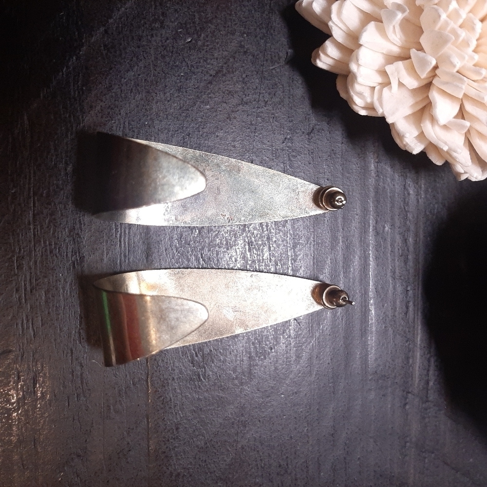 Vintage 80s Oversized Earrings Half Hoop Glitter Enamel Hand Painted - Picture 5 of 9
